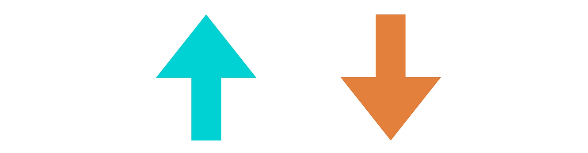Blue upward arrow next to orange downward arrow